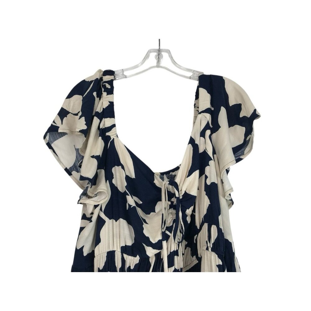 AVA & VIV DRESS WOMENS PLUS 2X BLUE WHITE FLORAL ALL OVER PRINT OFF SHOULDER - Picture 5 of 9